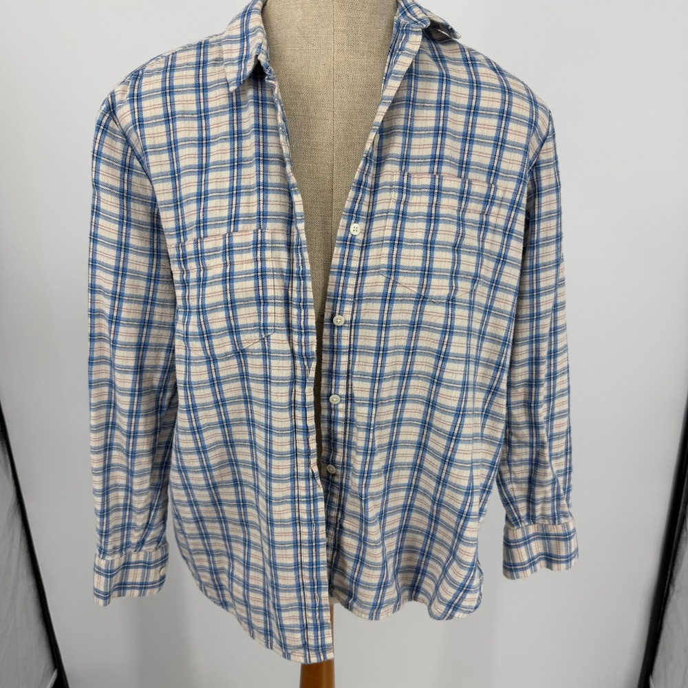 Madewell Plaid Flannel Button Down XS Blue Cream Long Sleeve Shirt Pockets